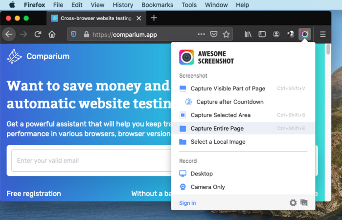 Make a Firefox screenshot full page with add-on