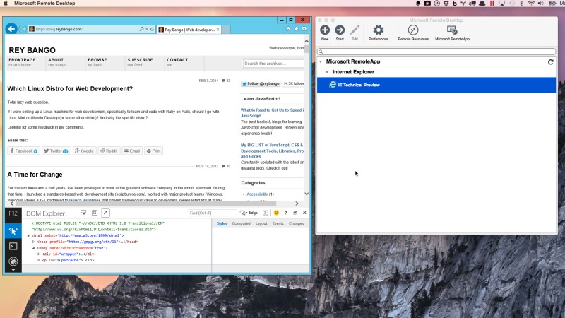 Tips on how to emulate Internet Explorer on Mac using Remote IE.