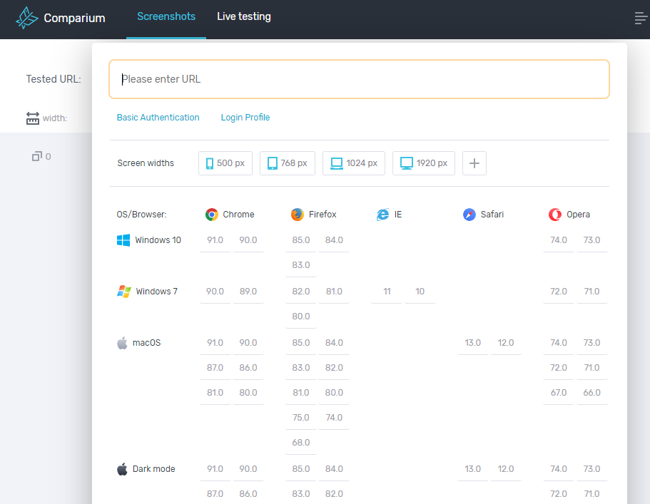 Comparium - cross browser tesing tool