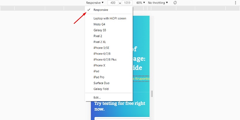  Responsive signifie que la capture d'écran complète de Chrome utilisera les paramètres de votre appareil pour prendre la capture d'écran.